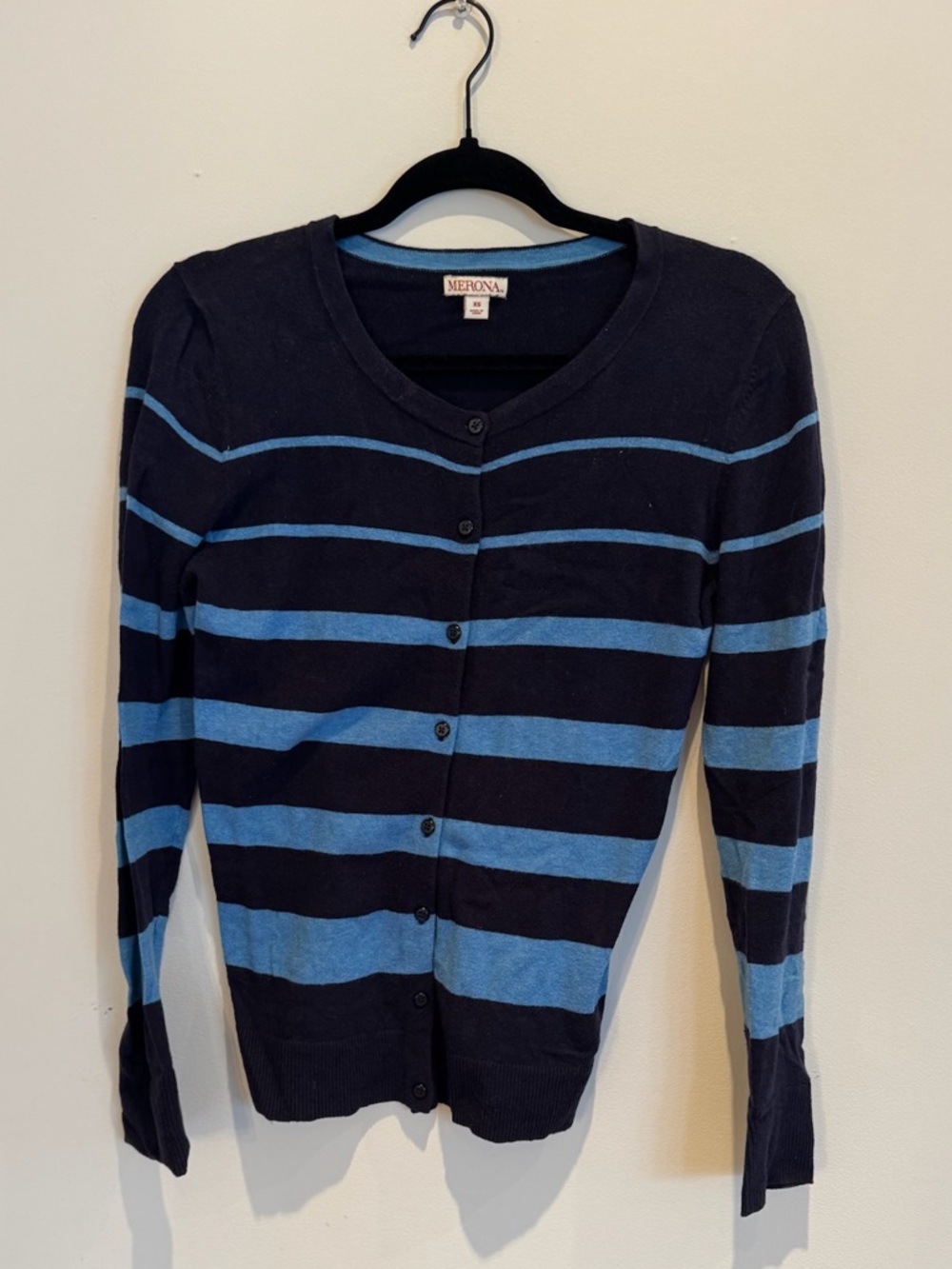 Merona Navy and Light Blue Striped V-Neck Cardigan Sweater Size XS